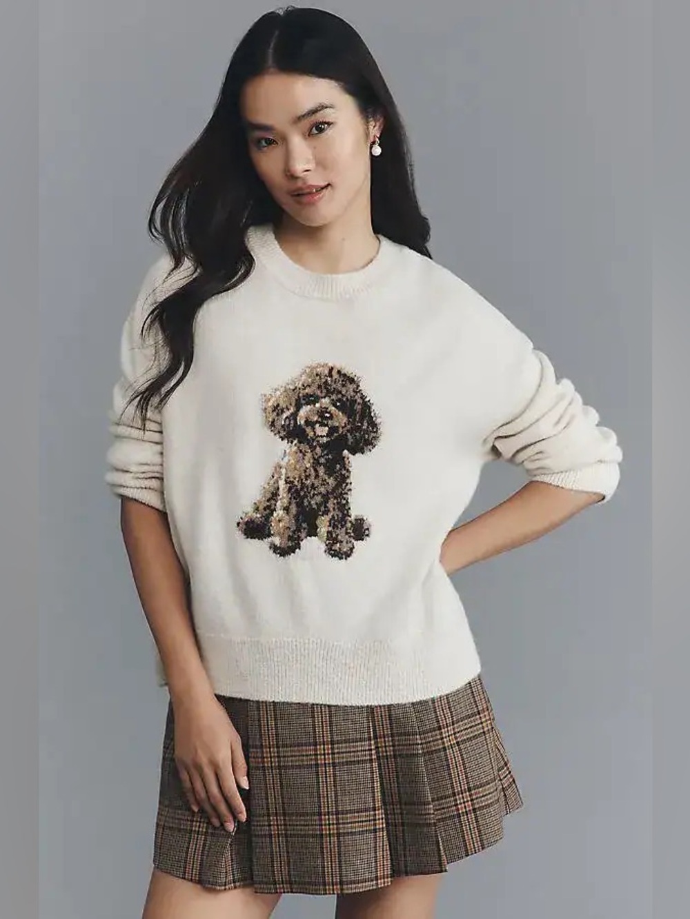 Maeve Crew-Neck Dog Icon Pullover Sweater Size S